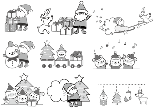 ロイヤリティフリークリスマス イラスト 白黒 無料 動物ゾーン